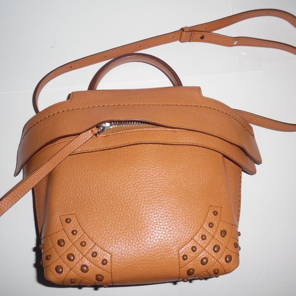 Tod's Brown Leather Mini Wave Top Handle Studs Backpack Crossbody Handbag Purse - Picture 11 of 16